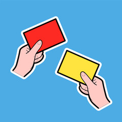 Cartoon Red and Yellow Penalty Cards in Hand Illustration