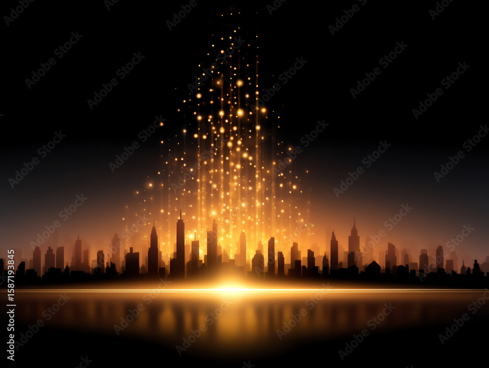 Poster a cityscape made entirely of glowing computer code cascading down skyscrapers, digital rain,