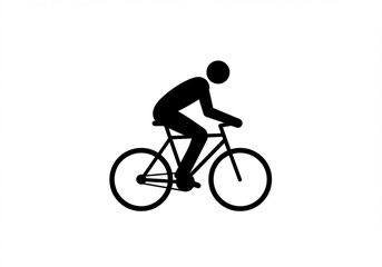 Simple black silhouette of a person riding a bicycle on a white background