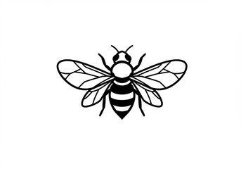 Stylized black and white line art illustration of a bee on a white background