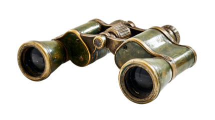 Binoculars show green and bronze color on a transparent background.
