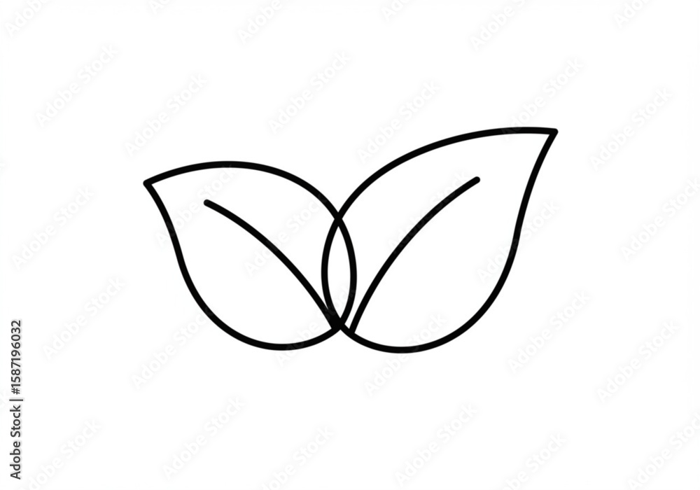 Poster simple outline of two intersecting leaves on a white background