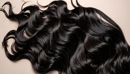 Naklejka premium Black wavy hair on beige background