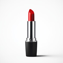 Single red lipstick cosmetic product isolated on white background