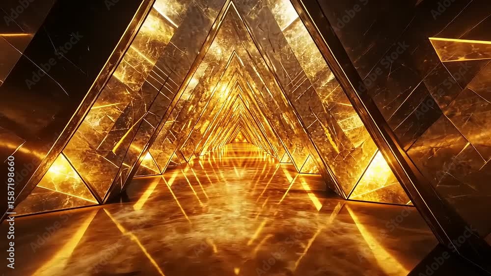 Aufkleber golden geometric patterns create a mesmerizing tunnel effect, reflecting light in a stunning display