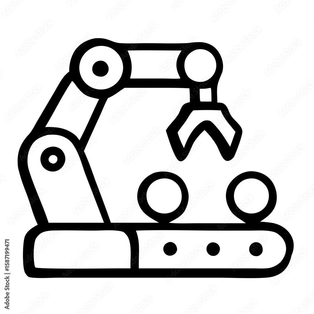 Poster thin line style robotic arm production line automation technology icon