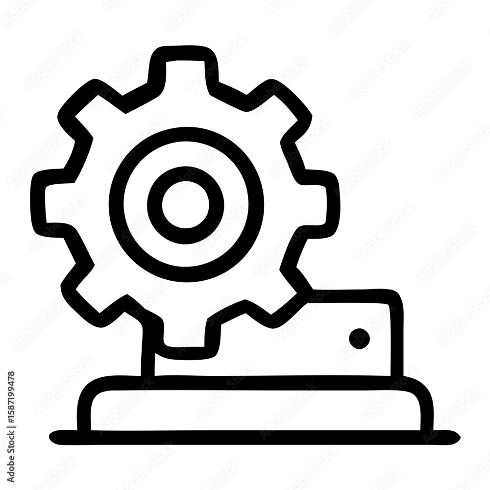Poster minimalist outline gear wheel machine setting configuration sign element icon