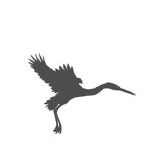silhouette of a crane flying without background