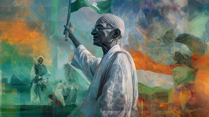 "Collage of Indian Independence History to Modern India – From 1947 to Digital Era, Gandhi to Space Tech"