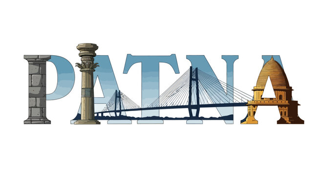 Patna Illustration with Bridge and City Landmark.