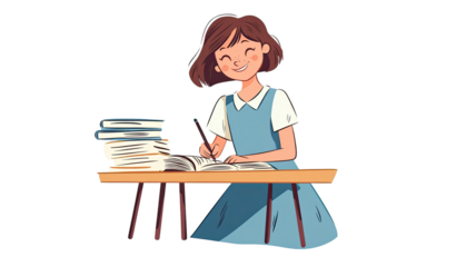 Young Woman Sitting in a Cozy Cafe Drinking Coffee Isolated on White Background
