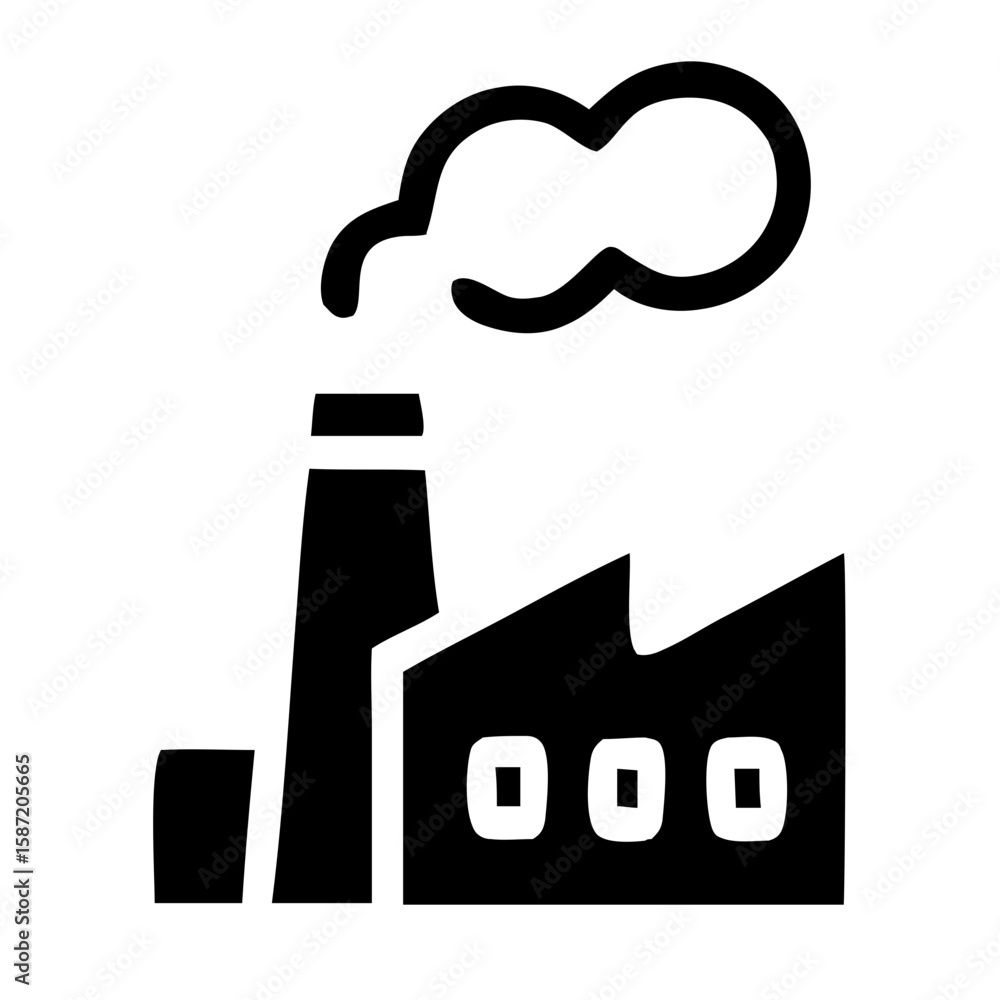 Poster simple line style factory pollution emission icon outline representation