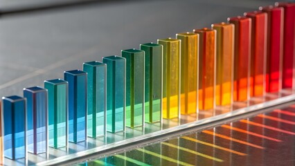 Obraz premium Bar‑chart edges refracted through colored glass rods macro