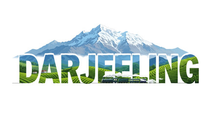 Darjeeling landscape with train, and mountain India.