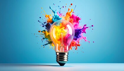 Colorful lightbulb with paint splatters