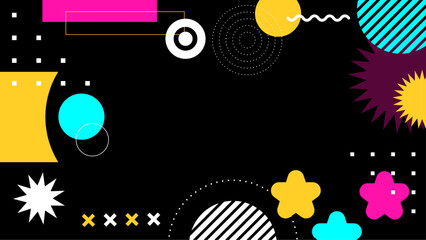 Obraz premium Abstract colorful shapes on black background, suitable for backgrounds, graphic design, web design, digital art projects, and presentations.