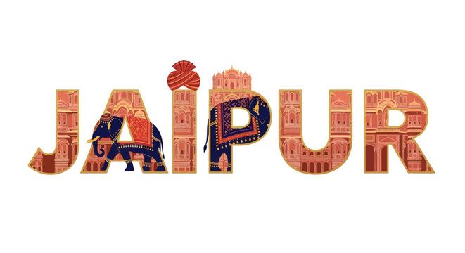 Jaipur India Lettering Travel Destination.
