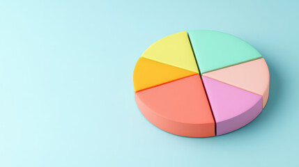 Obraz premium Vibrant pie chart with six colorful segments on light blue background showing data distribution clearly and attractively