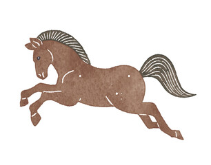 走る茶色い馬　ウマ　うま　午　dark brown horse