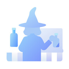 A witch brewing potions isolated on white background