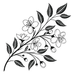 Fototapeta premium Ornate black and white blossom branch