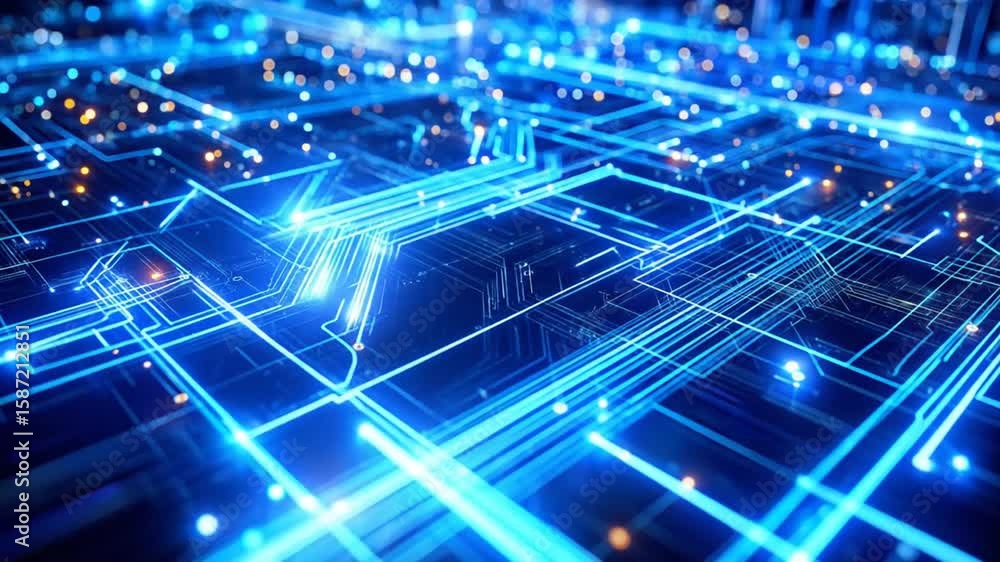 Poster abstract blue futuristic technology circuit board animation background loop