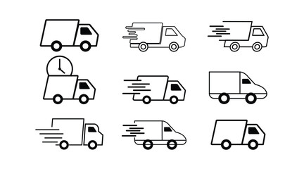  Express Shipping Truck Icon collections – Bold Black Vector for Fast Delivery, Tracking and Logistics UI.