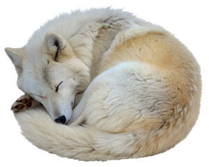 Sleeping Arctic Wolf Curled Up in a Ball of White Fur.
