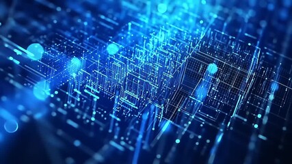 Abstract digital landscape with glowing blue lines and dots representing data flow and technology - Powered by Adobe