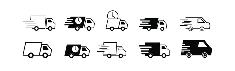 Fast shipping delivery truck icon set. Delivery truck icon. fast delivery icon.
