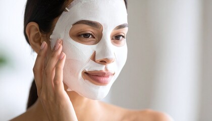 Woman Removing Facial Mask Close Up Soft Light Smooth Skin