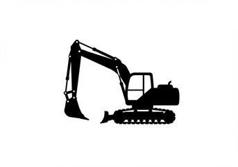 Black silhouette of a tracked excavator on a white background