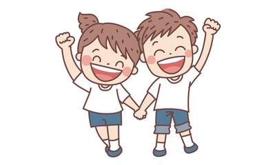 ガッツポーズ　手繋ぎ　子どもたち