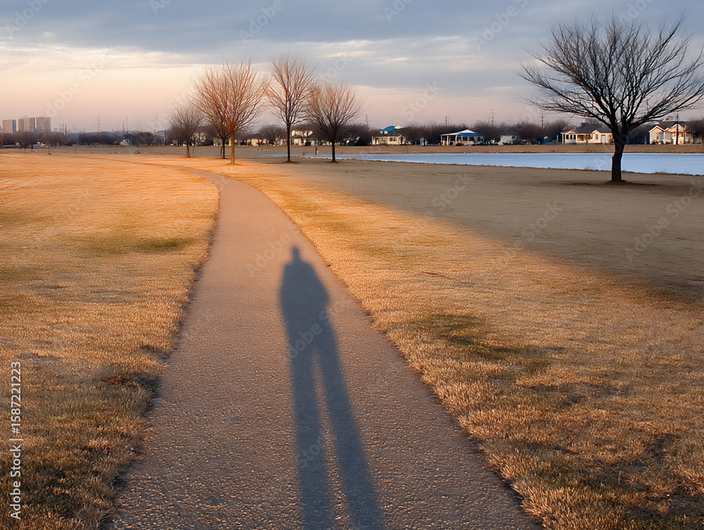 Poster a person casting a shadow that is a completely different shape or object than themselves,