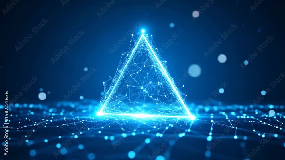 Poster abstract blue triangle with glowing lines and dots technology background animation