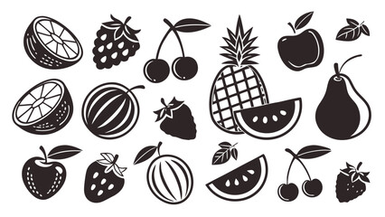  Modern Fruit Vector Icons Silhouette Set
