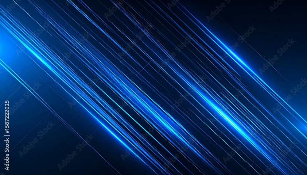 Wall mural futuristic abstract background with glowing blue diagonal light streaks creating a sense of speed an