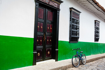 Bicycle at the beautiful streets of the colonial town of Concepcion in Antioquia, Colombia.