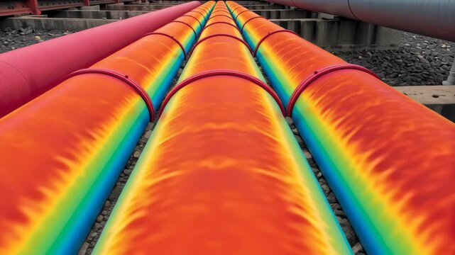 Colorful Pipes Showcase Vibrant Spectrum of Hues in Industrial Design, Creating Striking Visual Effects with Engineering Precision