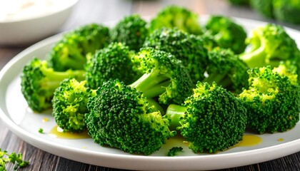 Steamed broccoli florets on a plate (1)