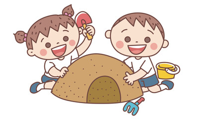 砂遊びをする子どもたち