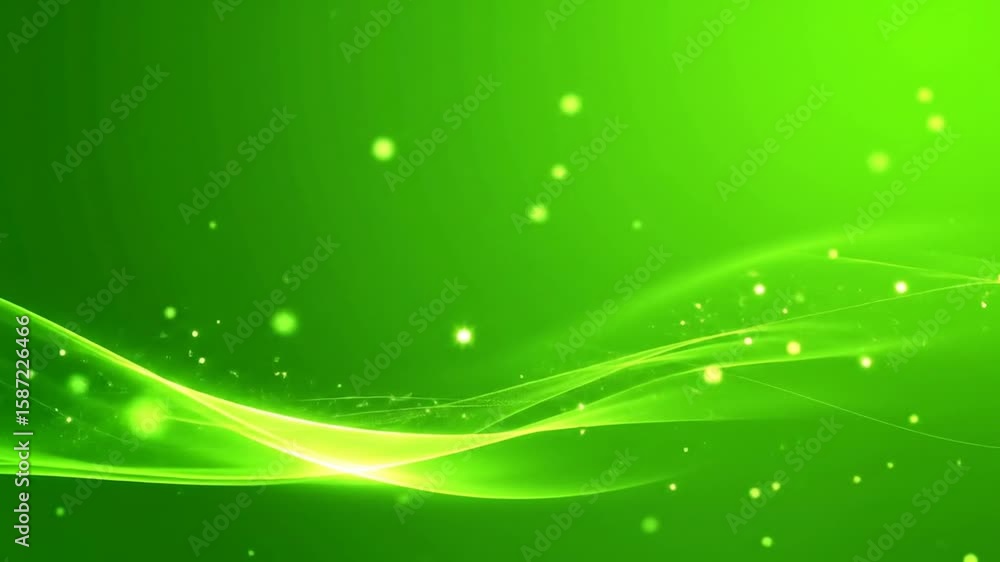 Poster abstract green background with glowing light streaks and sparkling particles animation