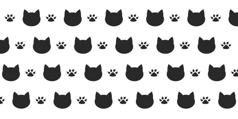 cat and paw seamless pattern black kitten face head vector pet cartoon doodle tile background gift wrapping paper repeat wallpaper scarf isolated illustration design