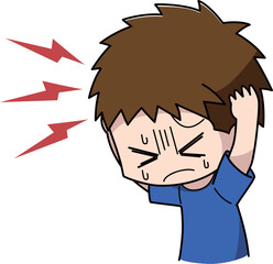 頭痛に苦しむ男の子のイラスト