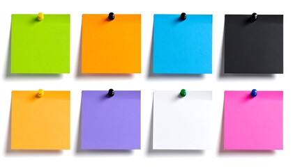 Colorful sticky notes pinned to a white background (1)