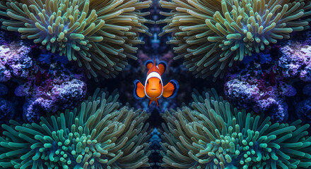 Obraz premium Radiant Sea Clownfish Amidst Anemone Coral Symphony, A Marine Whisk of Color and Life