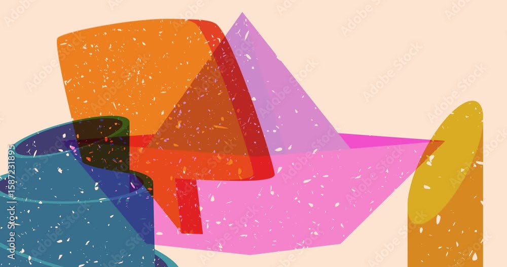 Poster risograph paper ship and speech bubble with geometric shapes animation. moving object in trendy riso