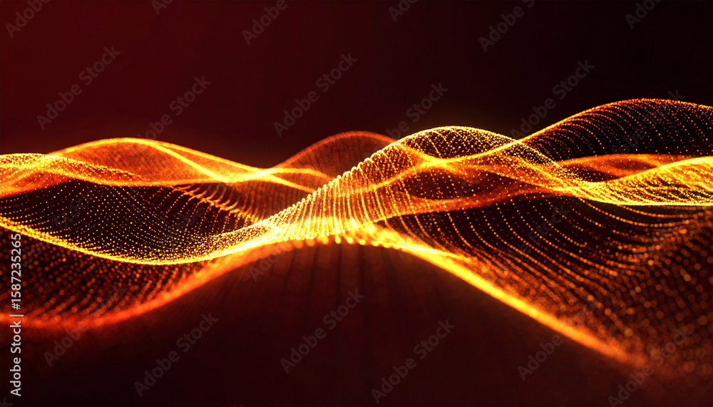 Poster fiery waveform: abstract glowing waveform of fiery energy, symbolizing data flow, innovation, and dy