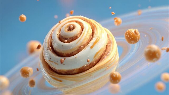 cinnamon roll planet with swirl pattern warm 4K Video