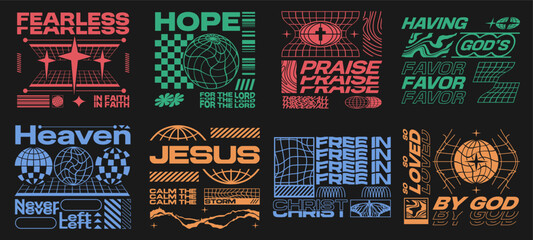 Christian streetwear t-shirt design bundle, Christianity quotes with geometric shapes, Jesus graphic tee, Faith design set for print, Christian poster collection, Christian slogan for merch